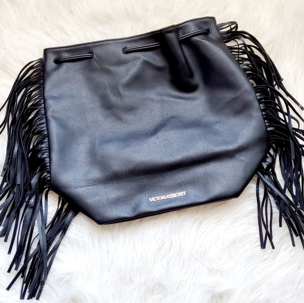 Victoria's Secret black leather fringe backpack